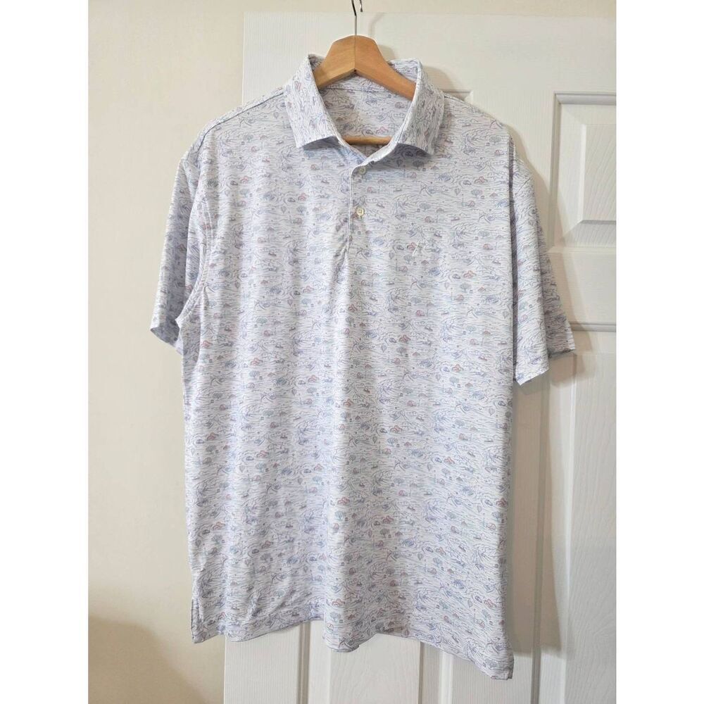 RHOBACK Performance Polo Shirt Men's L, Mountain Hot Air balloon Car Print